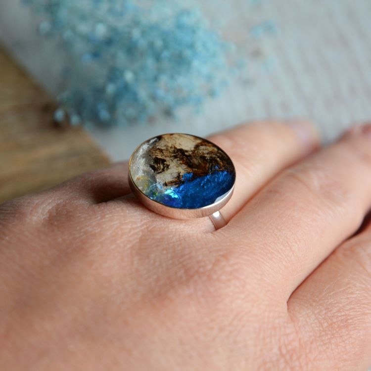 Arktyka - oryginalny pierścionek z dużym niebieskim oczkiem