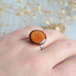 Srebrny pierścionek z drewnianym oczkiem
