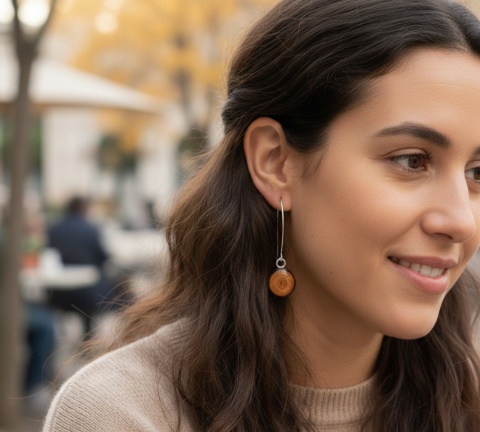 Długie kolczyki wiszące z oczkiem z drewna