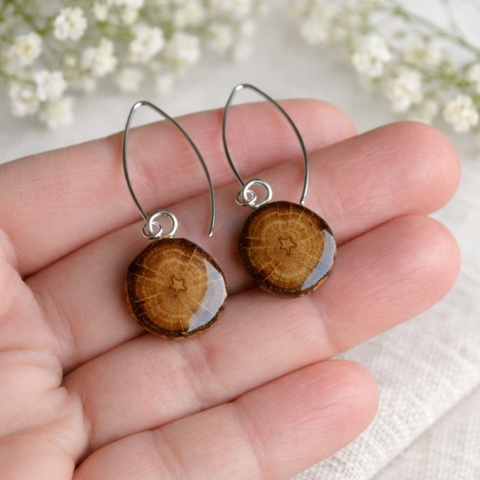 Długie kolczyki z drewna dębowego i srebra