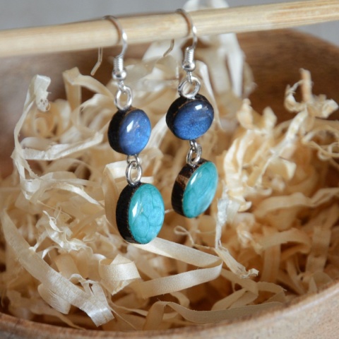 Długie kolczyki granatowo turkusowe z dwóch oczek