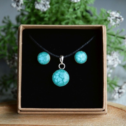 Turkusowy komplet biżuterii z drewna