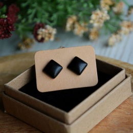 Kwadratowe kolczyki z czarnego dębu i srebra