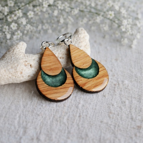 Drewniane kolczyki łezka księżyc