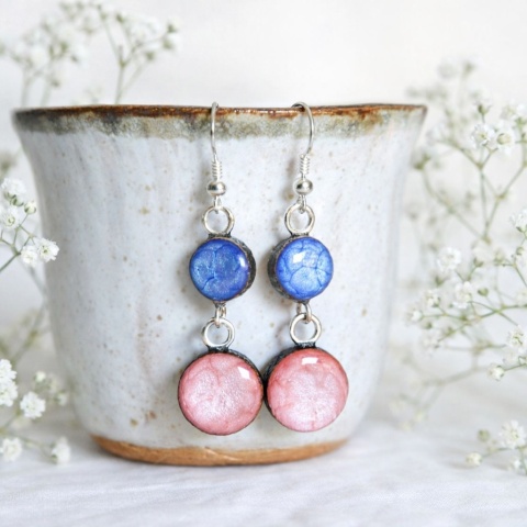 Długie kolczyki niebiesko różowe